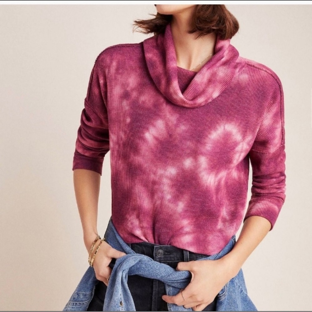 Anthropologie Maeve Ainsley Thermal Tie Dye Cowl Neck Top Size Medium